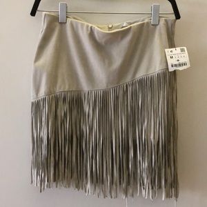 NWT Zara suede fringe skirt